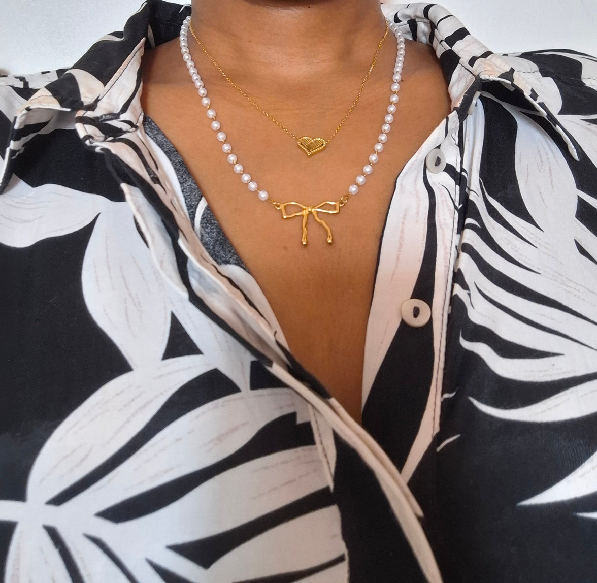 Collier perle et acier inoxydable femme